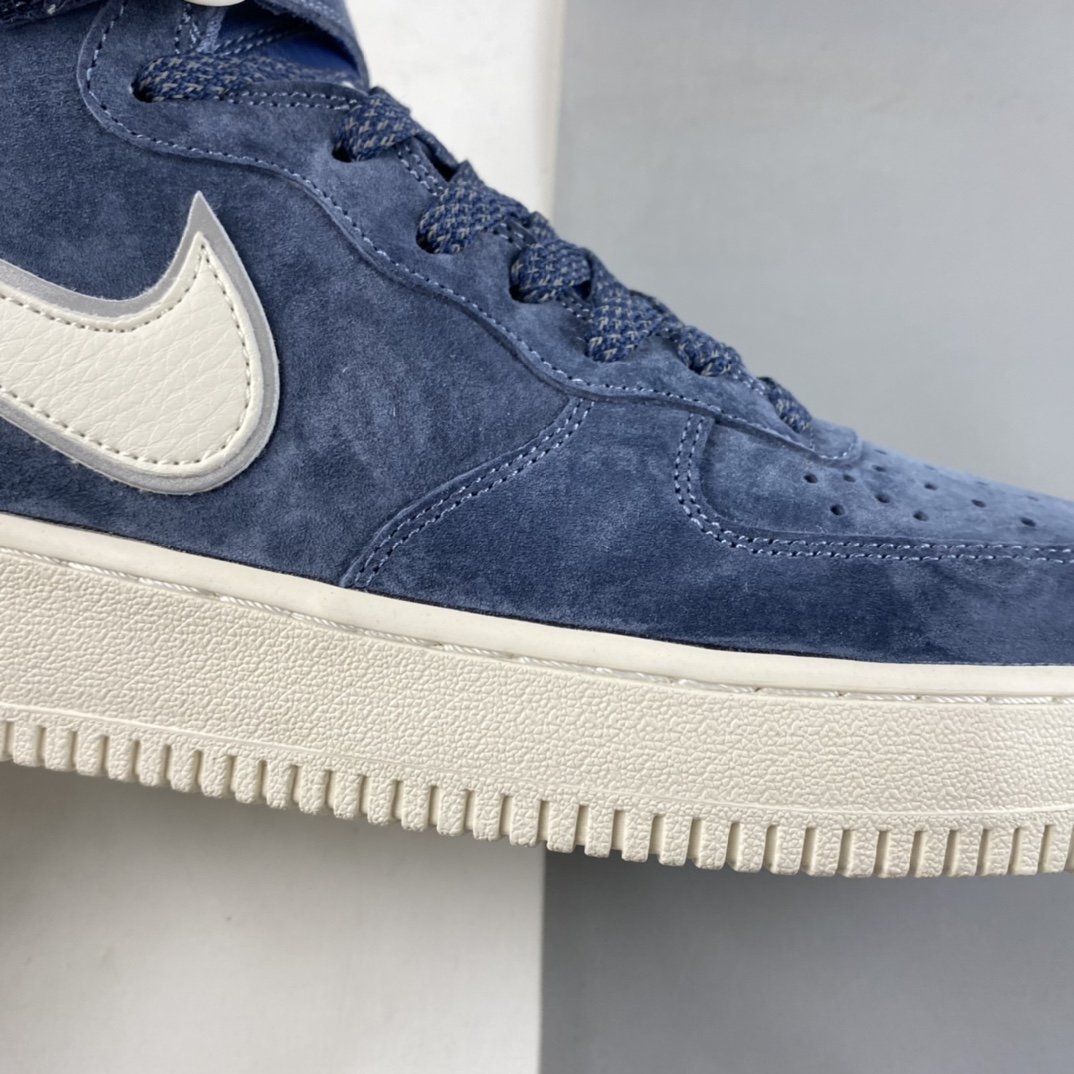 NIKE Air Force 1'07 Mid dark blue suede Air Force One 3M reflective mid-cut casual sneakers AA1118-007