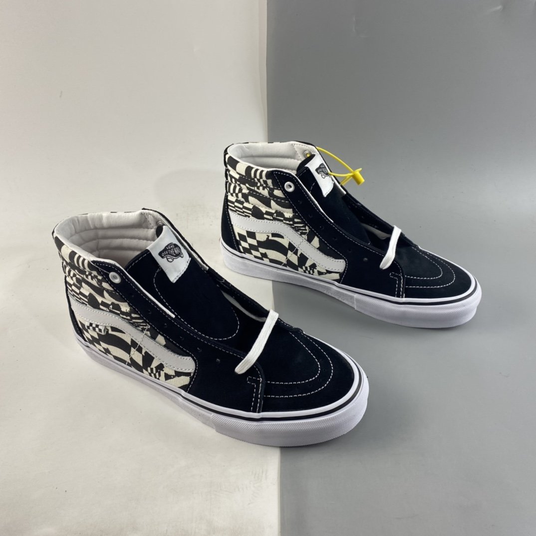 Vans Sk8-Hi Vans official black and white checkerboard side stripe professional skateboard shoes VN0A5FCC9CU