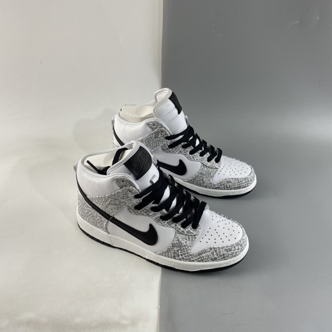 NIKE Dunk Prm Hi Sp Limited Edition Snakeskin Texture 3M Reflective High-Top Skateboard Shoes 624512-010