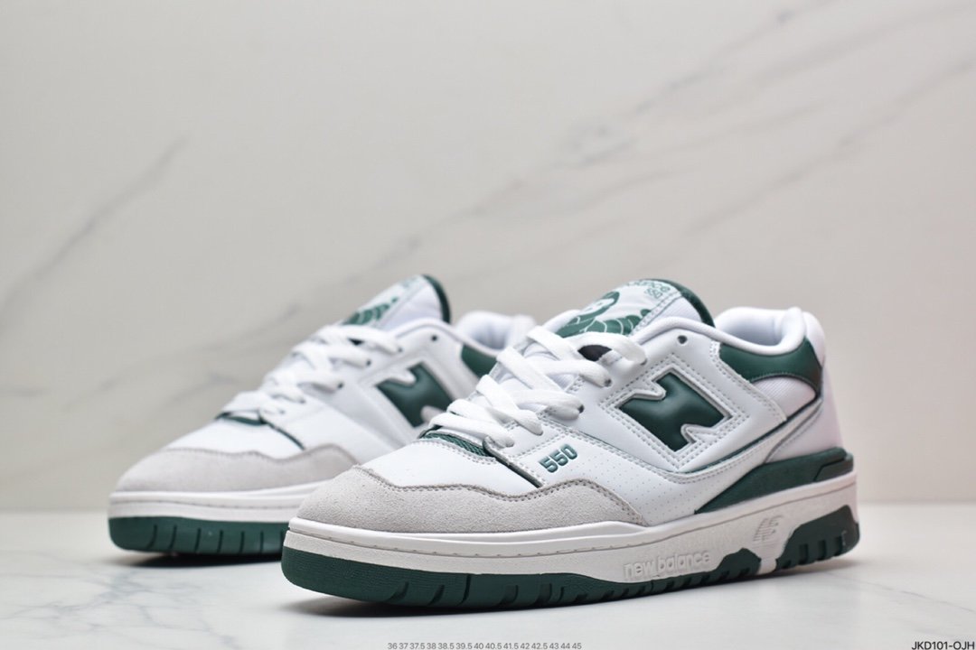 New Balance P550 Basketball Oxfords ”Evergreen” series classic retro low-top casual sports basketball sneakers ”joint leather white snake pattern dark green oxidized white” BB550WT1